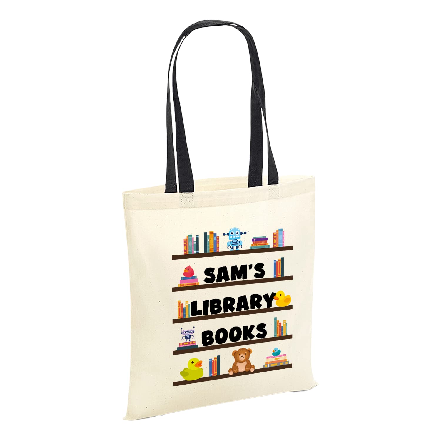 SmartyPantsPersonalised Name My Library Bag Tote - Custom School Infant Nursery Childs Kids Teens Shelves World Book Day Book Carrier Cotton Shopper Gifts Presents