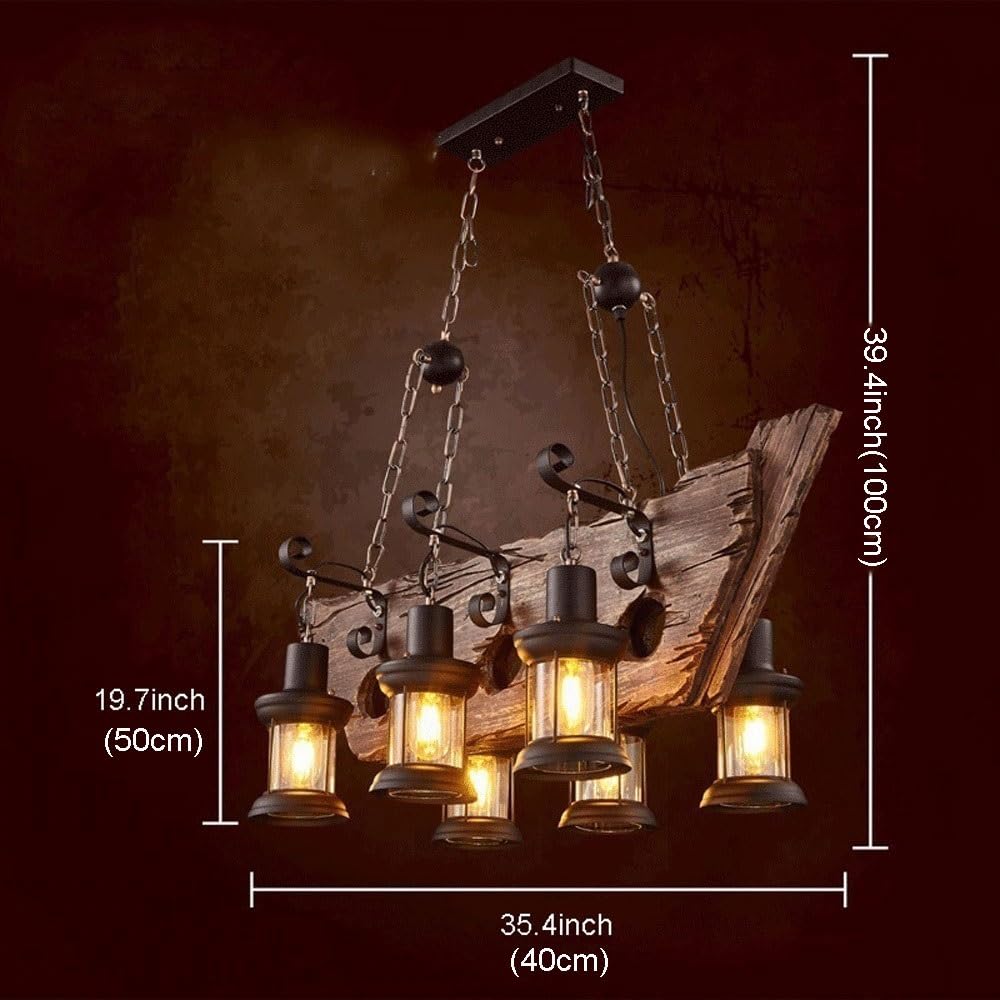 Lampa wisząca z 6 lampami z drewna łodzi