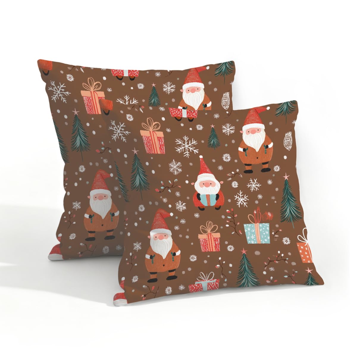 Outdoor Pillow Covers Waterproof Pillowcases 18x18IN Set of 2 Christmas Santa Claus On Brown Decorative Throw Cushion Case for Couch Sofa Garden Patio Furniture