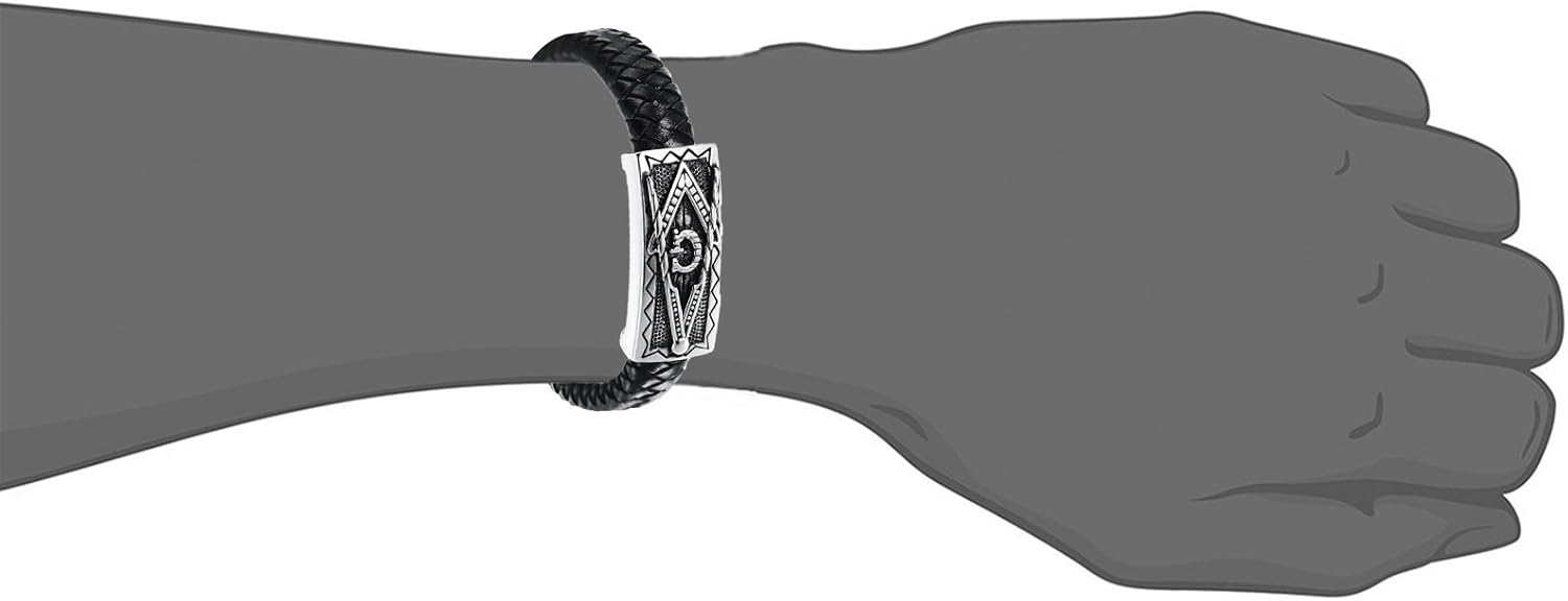 Cupimatch Mens Stainless Steel Masonic Freemason Leather Bracelet Cuff Bangle with Magnetic Clasp (Type 2) for Valentine's Day - Image 6