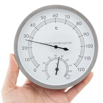 Analog Hygrometer Thermometer for Indoor Weather Dial Gauge Indicator Temperature and Humidity Monitor Hanging Hygrometer for Wall, Table, Garden, Greenhouse or Office Decorative Silver 5inch
