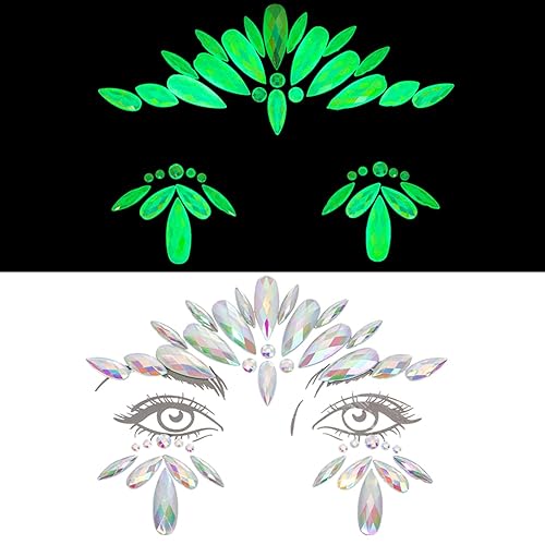 Miniatura 7 de Gemas luminosas para la cara, calcomanías de maquillaje, joyas para la cara, tatuajes temporales, joyas para la cara, diamantes de imitación para