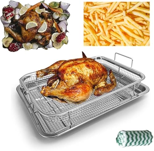 Miniatura 3 de Cesta de acero inoxidable para freidora de aire para horno, bandeja para verduras de acero inoxidable y bandeja de sartén y recogedor de grasa,