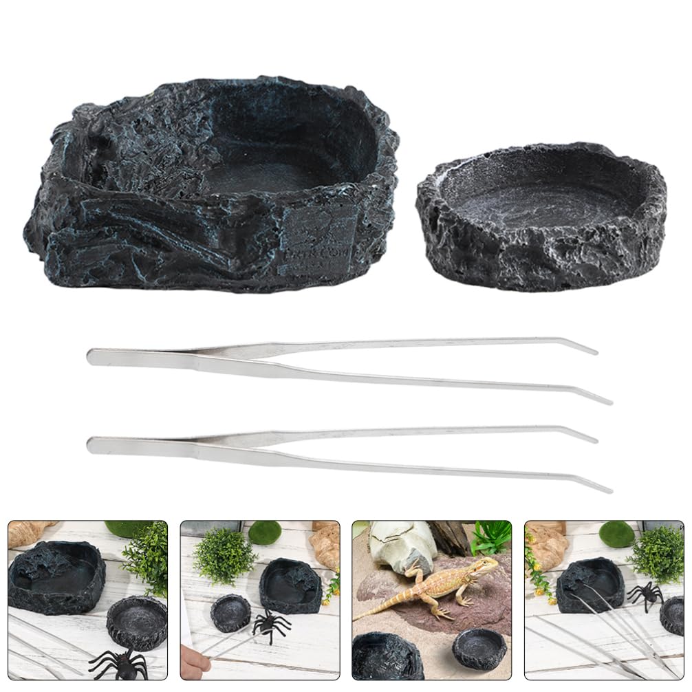 Alipis 1set Ciotola per Rettili con Pinzper Alimentazione Ciotola per Cibo per Tartarughe e Draghi Barbati Design Versatilper Terrario Accessori per Rettili e