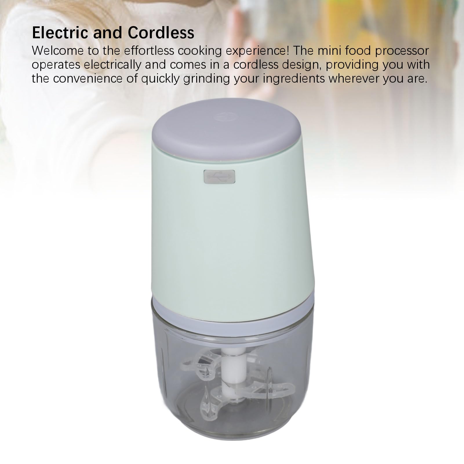 Pssopp Mini Procesador de Alimentos, Material ABS, Picadora Eléctrica e Inalámbrica para Alimentos para Bebés y Comidas de Cocina, Capacidad de 300 Ml, Picadora Portátil de Verduras y Carne (GREEN)