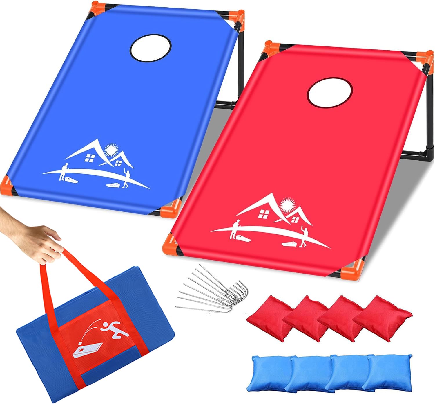 Sac Cornhole Jeux Exterieur Portable Corn Hole Jeux pour l'extérieur avec Cadre en PVC, 8 Sacs de Haricots et Sac de Transport pour Les Le Jardin, la pelouse, Les Jeux de Plage, Le Camping