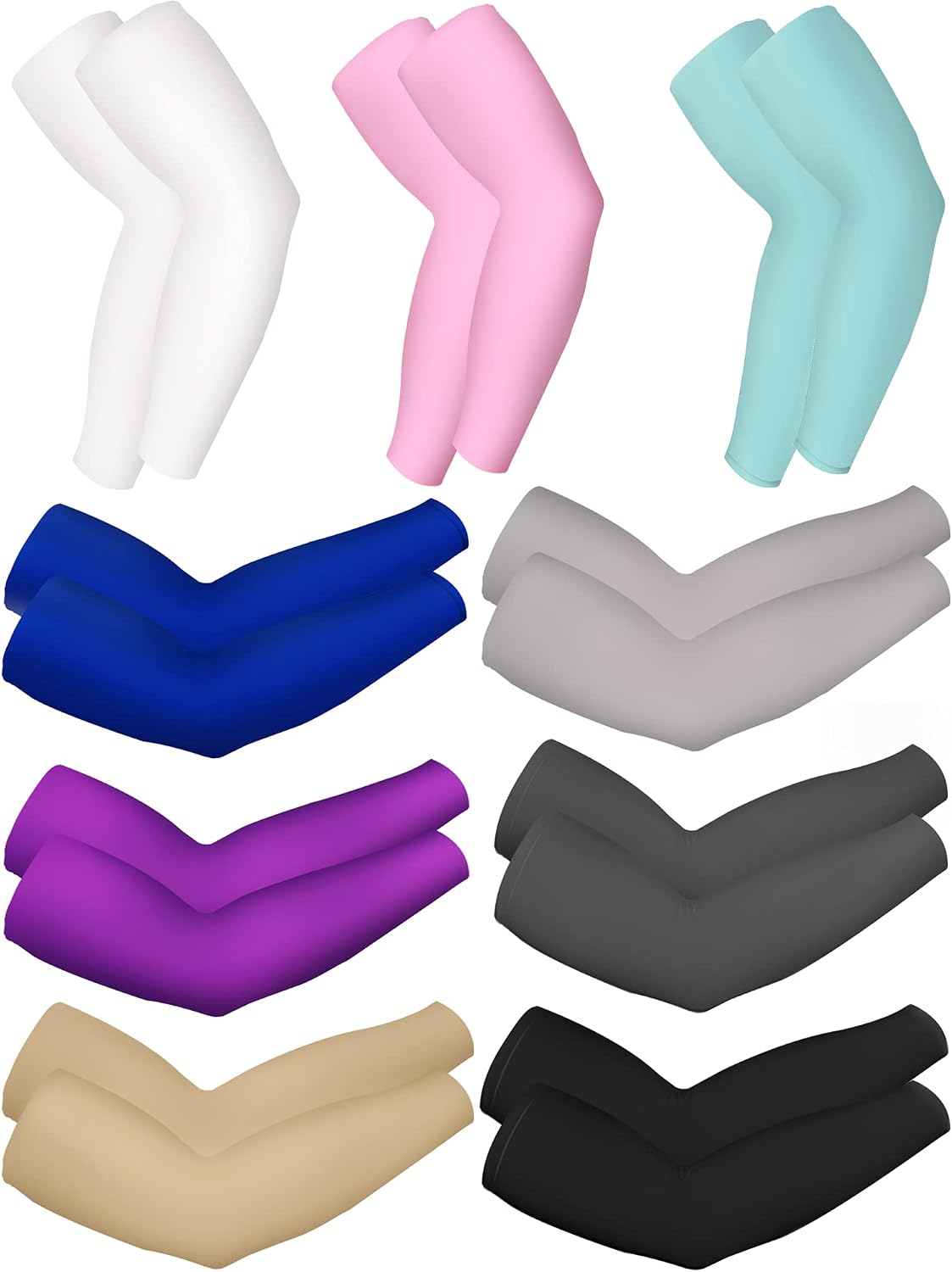 Bememo 9 Pairs UV Protection Sleeves Cooling Sleeves Long Arm Covers Arm Sleeves for Men and Women