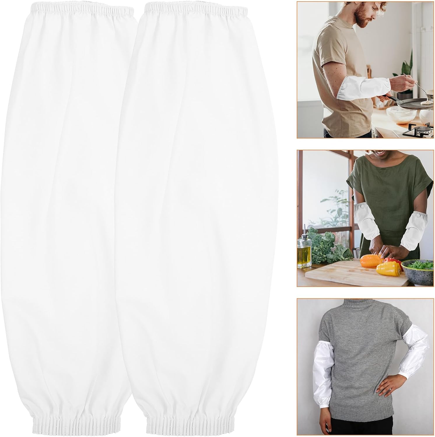 4 Pairs Waterproof Oilproof Oversleeves, Extended Sturdy Forearm Sleeve Covers for Cooking and Canteen Use, White Reusable Protective Arm Sleeves