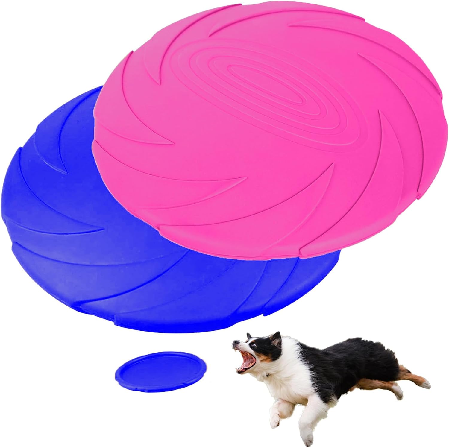 Dog Frisbee for aggressive chewers,Durable Dog Toys,Nature Rubber Floating Flying Saucer for Water Pool Beach,2 Pack,Blue and pink, Blue/pink