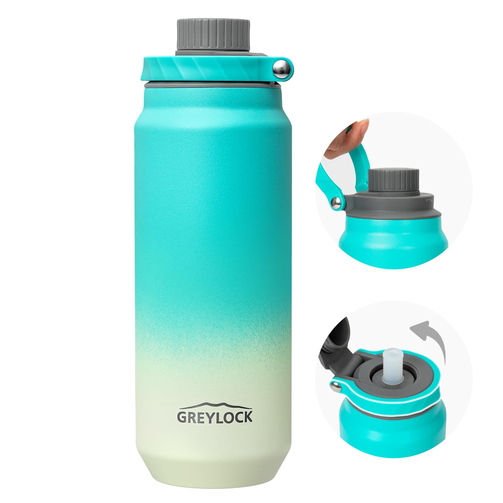 Greylock 20 oz Insulated Water Bottle with Straw Lid, Reusable Stainless Steel Sports Water Bottles with Foldable Handle, Leak Proof, Double-Wall