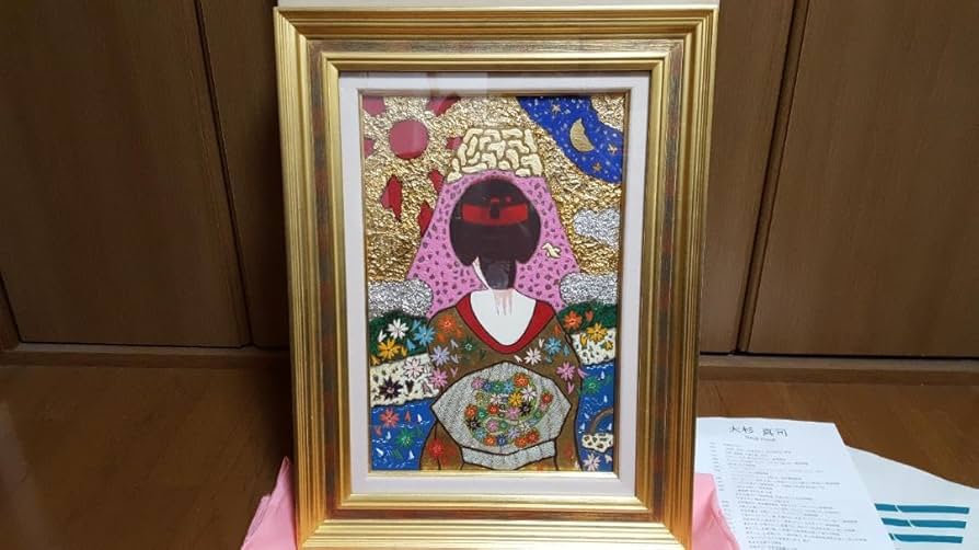 【真作】 大杉真司　「見つめて富士左馬」　油彩 ＋ 金箔・プラチナ箔 真作】 大杉真司「見つめて富士左馬」油彩 ＋ 金箔・プラチナ箔