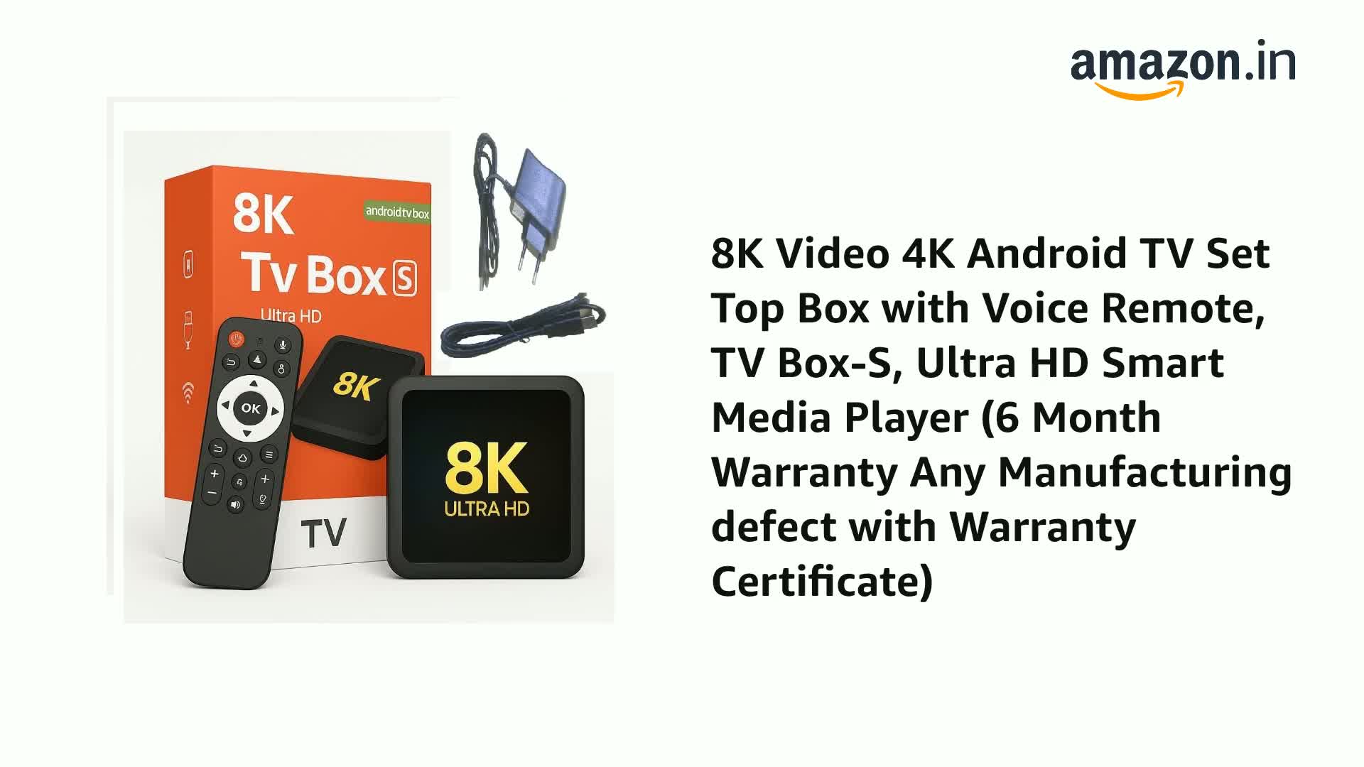 8K Video 4K Android TV Set Top Box with Voice Remote, TV Box-S