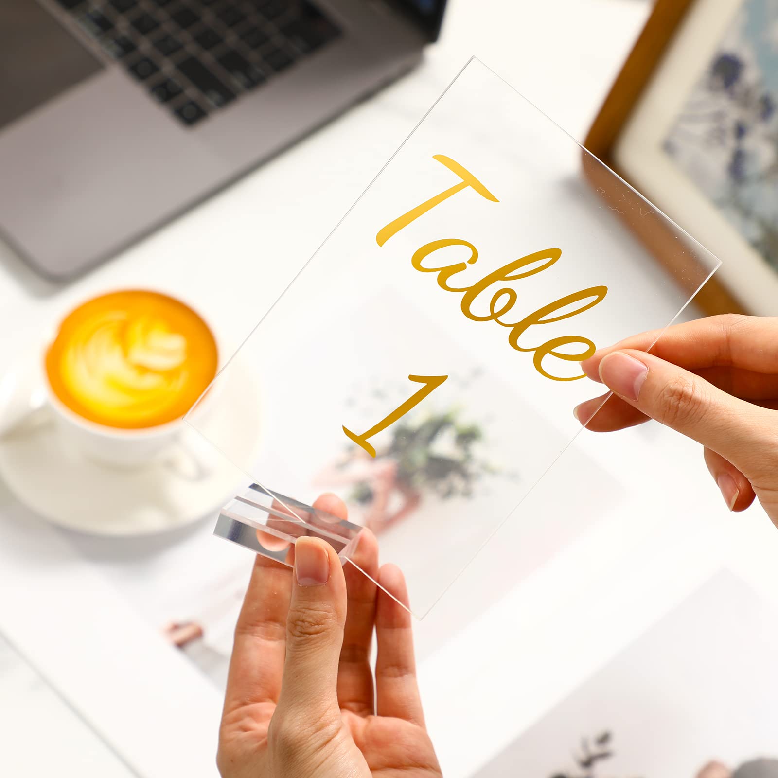 40 Stück goldene Acryl-Tischnummern 1-40, transparenter Ständer mit Kalligraphiehaltern, 10,2 x 15,2 cm, Acryl-Tischschilder für Hochzeitsempfang, Tafelaufsätze