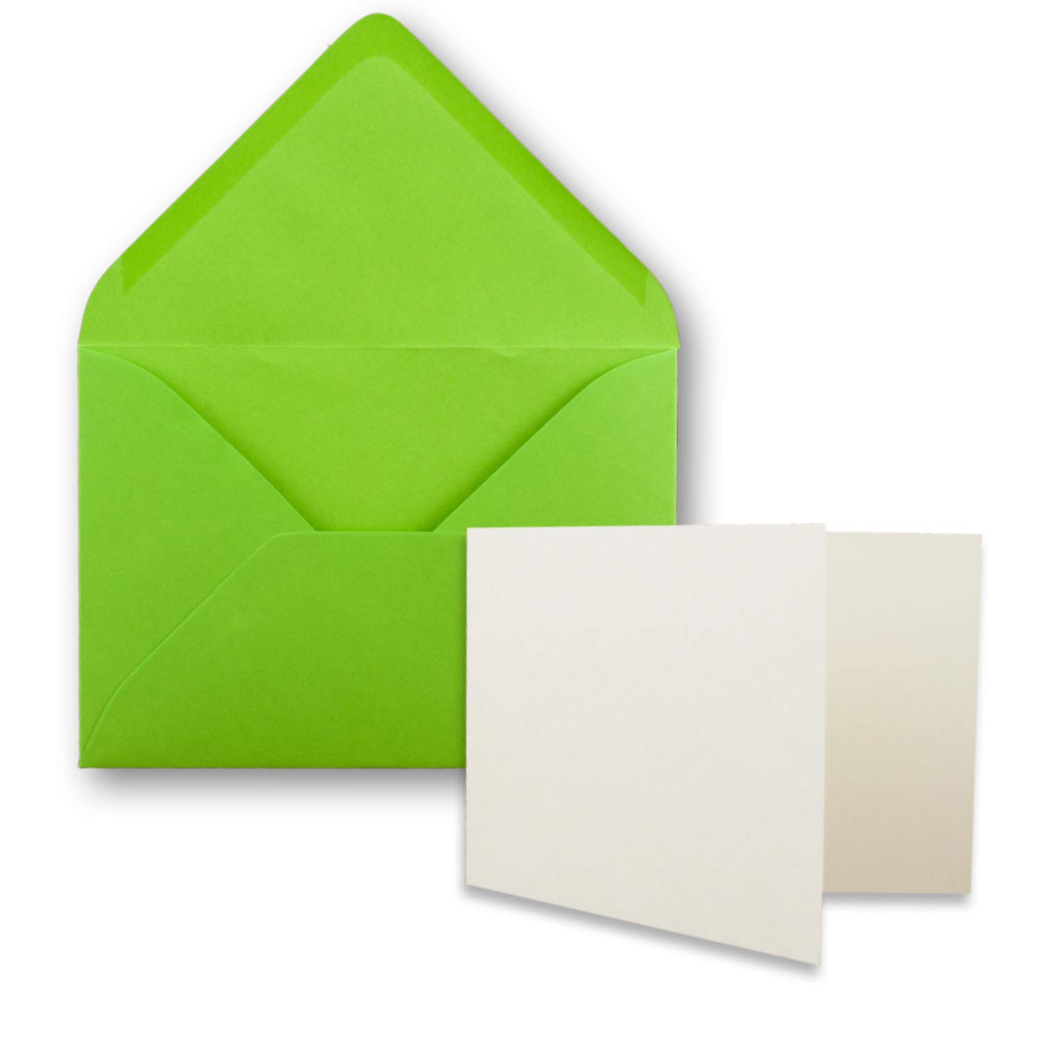 500 biglietti con busta, set di biglietti pieghevoli DIN A7 orizzontale, 10,5 x 7,4 cm, bianco naturale, con buste C7, verde chiaro, incollaggio a umido