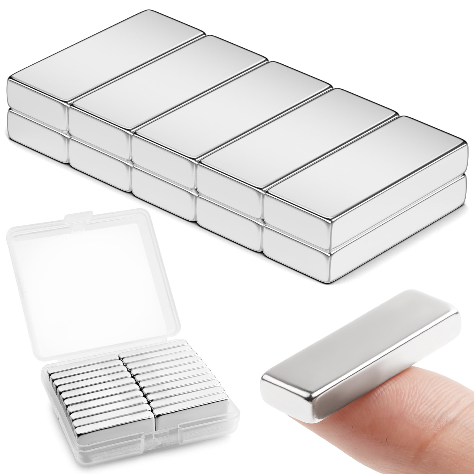 FINDMAG 10 Pack 30 x 10 x 5 mm Strong Neodymium Magnets Bar, Fridge Magnets Bar, Whiteboard Magnets, Rare Earth Magnets, Small Strong Magnets for Crafts Kitchen DIY Tool Office Locker Iron Shelf
