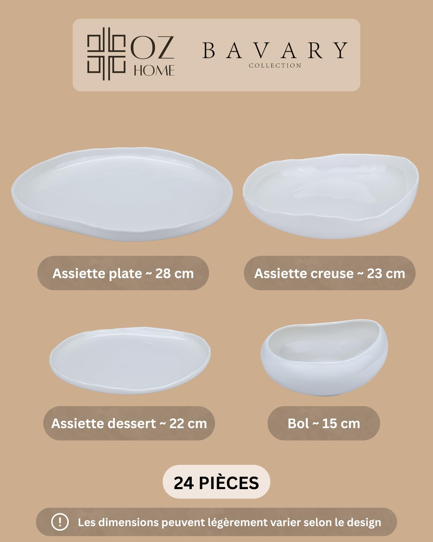 BAVARY Service Vaisselle Capital 24 Pcs – Set De Table & Assiette Porcelaine – Service De Table 6 Personnes De Plates & Assiette Creuse, Bols – Vaisselle Et Arts De La Table Micro-Onde/Lave-Vaisselle