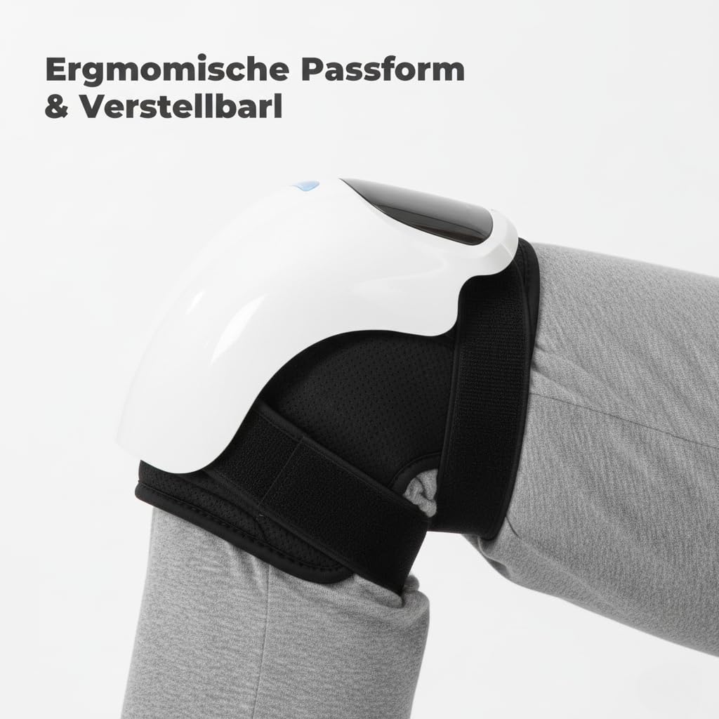 Knie Massagegerät kabellos mit Wärme und Vibration, Kniemassagegerät mit 3 Temperaturstufen und Rotlicht, LED-Display, komfortables Kniewärmer Massagegerät für Alltag und Entspannung