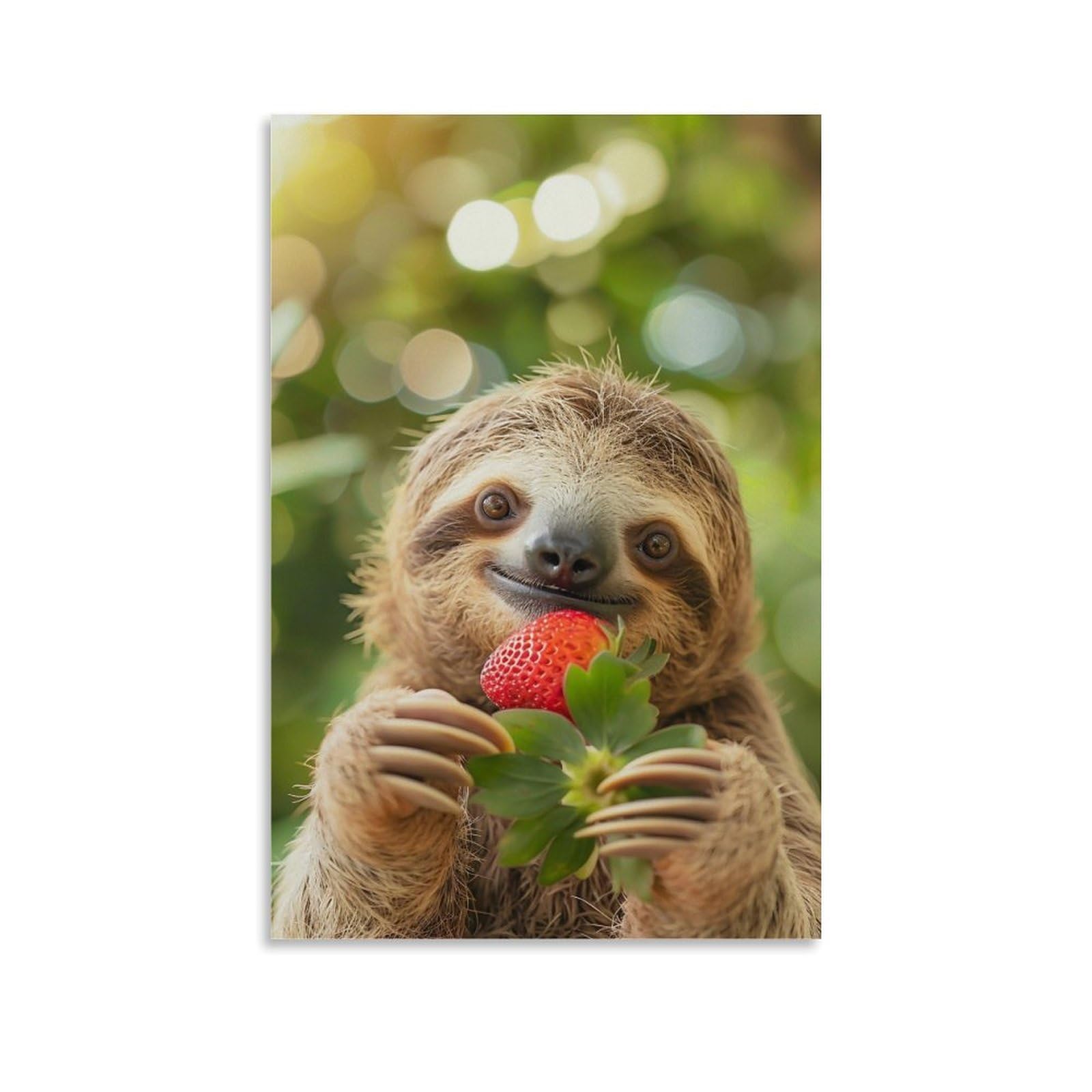WHOUHJYE Sloth Strawberry Sweet Moment 01 Poster Wall Art Canvas Vintage Aesthetic Painting Decor for Rooms 20x30inch Unframe-style