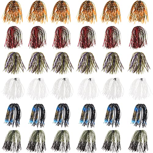 Fishing Silicone Jig Skirts DIY Bass Jig Lures Rubber Material- 12/36 Bundles 50 Strands Fishing Bait Accessories Spinnerbaits Buzzbaits Skirt Replacement Part Fly Tying Material Color Random