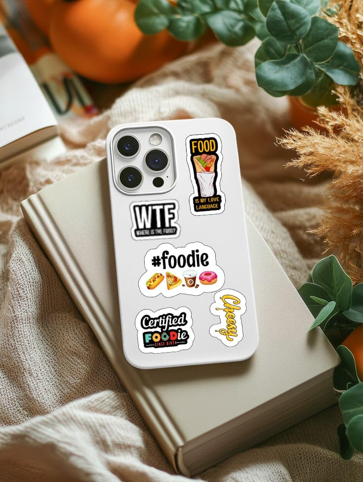 Image of Foodie Vinyl Sticker Pack, Multicolor, Waterproof, 50+ Stickers for Laptop, Journal, Guitar, Mobile Phone