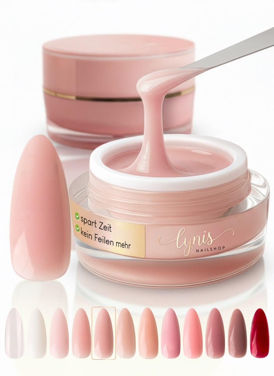 No File Aufbaugel für Gelnägel VINTAGE NUDE 50ml für Profis & Anfänger als UV Gel SELBSTGLÄTTEND OHNE FEILEN · für UV & LED geeignet · pinchbar, mittelviskos · Lynis-Nailshop.de