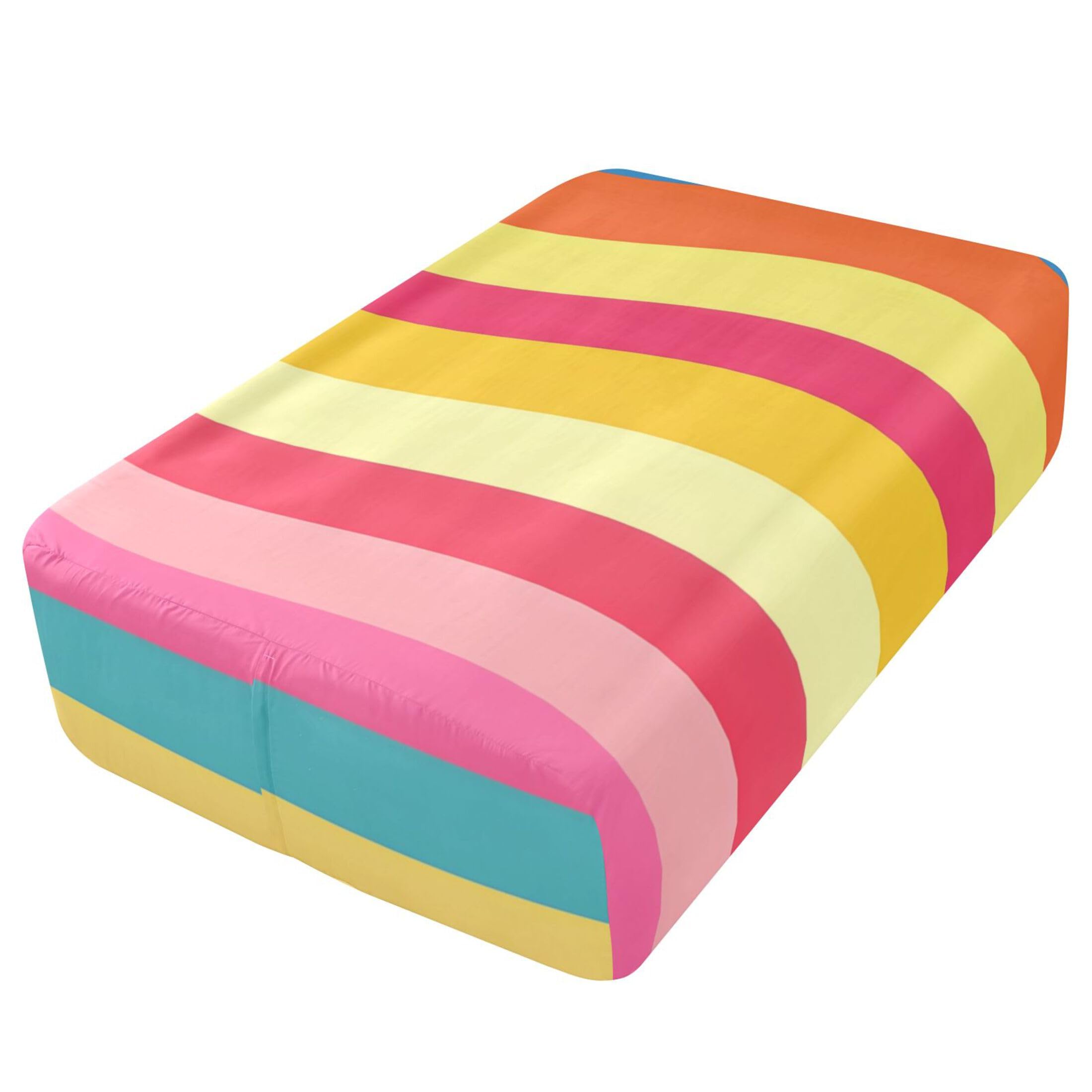 Sábana bajera ajustable tamaño individual con rayas arcoíris para colchón de aire, bolsillo extra profundo de 24 pulgadas, funda suave y transpirable con apertura de válvula de cremallera