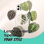 Support de poignée de téléphone en acrylique tropical mignon - Support de téléphone collapsible avec adhésif collant pour smartphones & Comprimés : Poignée sécurisée & Fonction Kickstand (Albo Monstera)