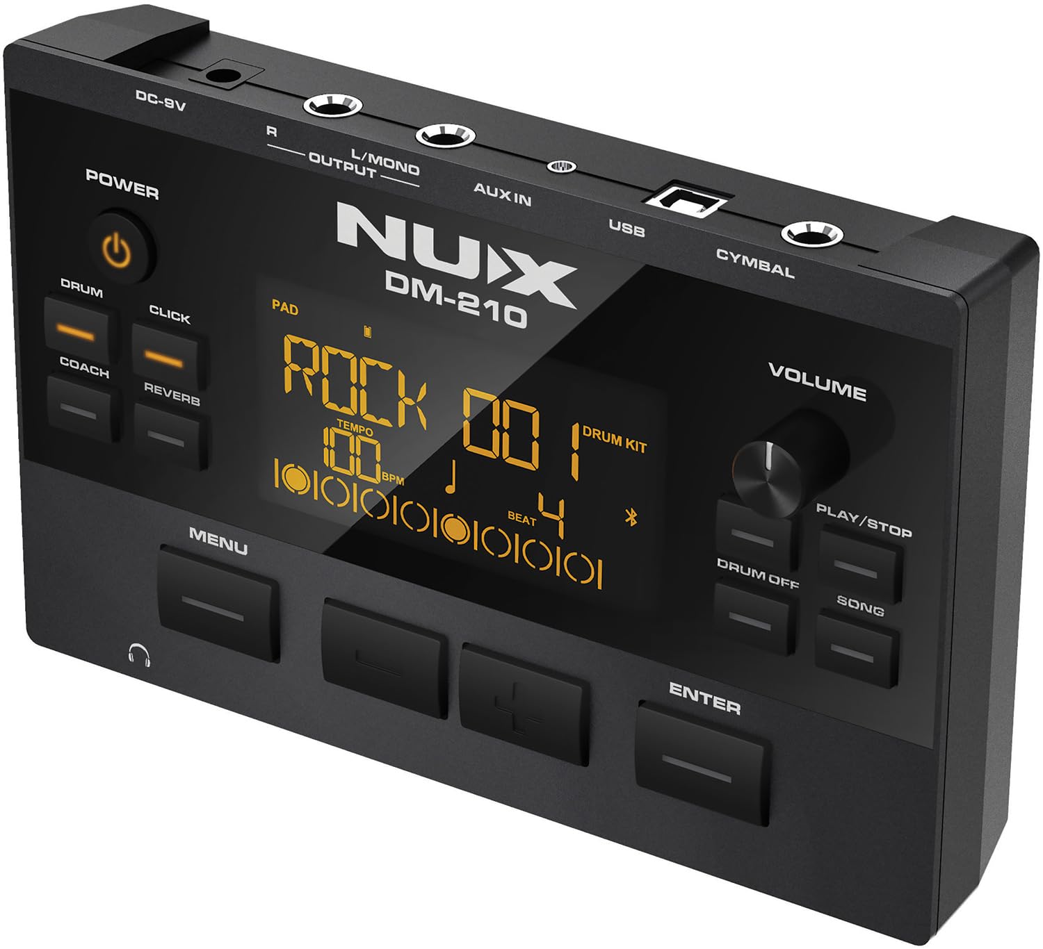 Nux DM-210 Digital Drum Kit, batería digital con parches de malla (tecnología de disparo dual, aux-in, Bluetooth, función de coach, puerto USB para MIDI y biblioteca de sonidos), Negro