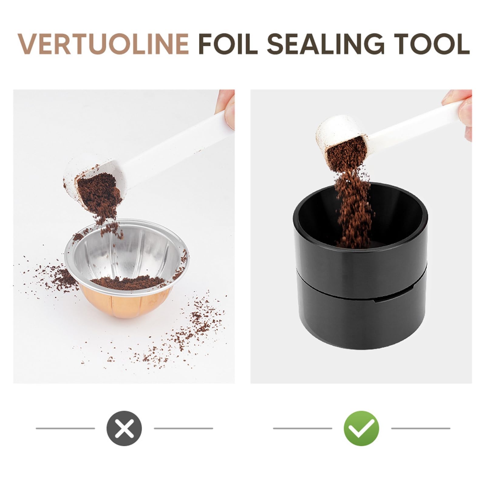 Dispositivo de llenado de cápsulas de café para cápsulas de café Nespresso Vertuo, kit de llenado de cápsulas, tapa fácil de quitar, cápsulas Nespresso Vertuo, prensa, recargable, soporte
