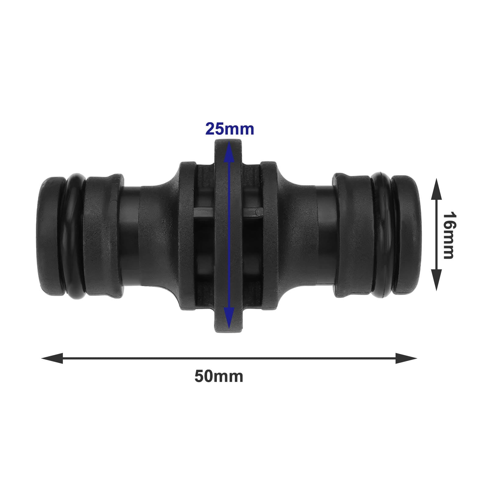 YINETTECH 10Pcs Garden Hose Connector 16mm Plastic Hose Joiner Double Male Hose Connector for Water Gun Hose Gardening Car Washing 50x25mm(Black) - Image 4