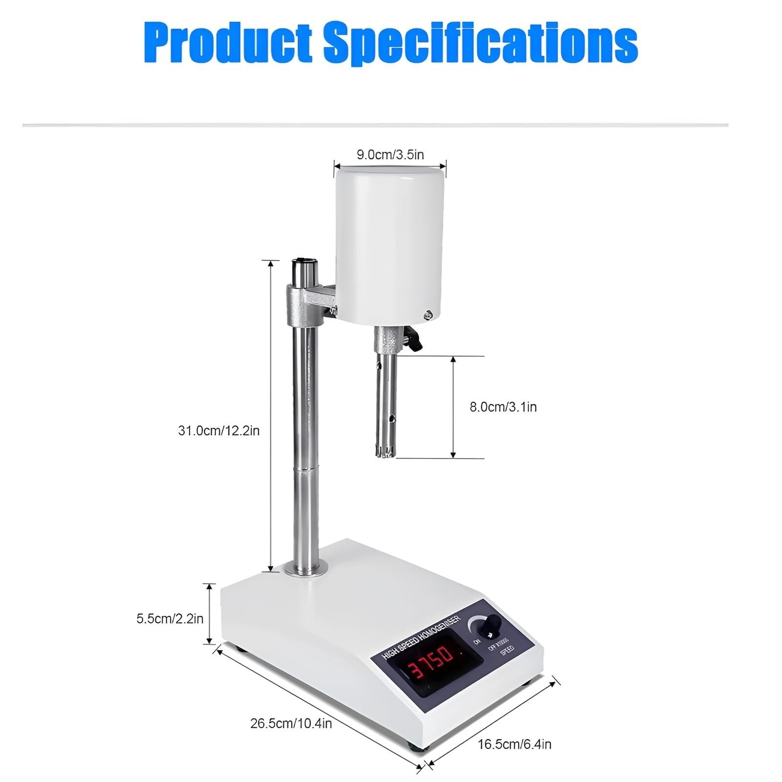 Homogénéisateur haute vitesse, mélangeur laboratoire, vitesse rotation 8 000 à 22 000 tr/min, émulsificateur homogénéisant, vitesse rotation réglable, 2 têtes d'homogénéisation