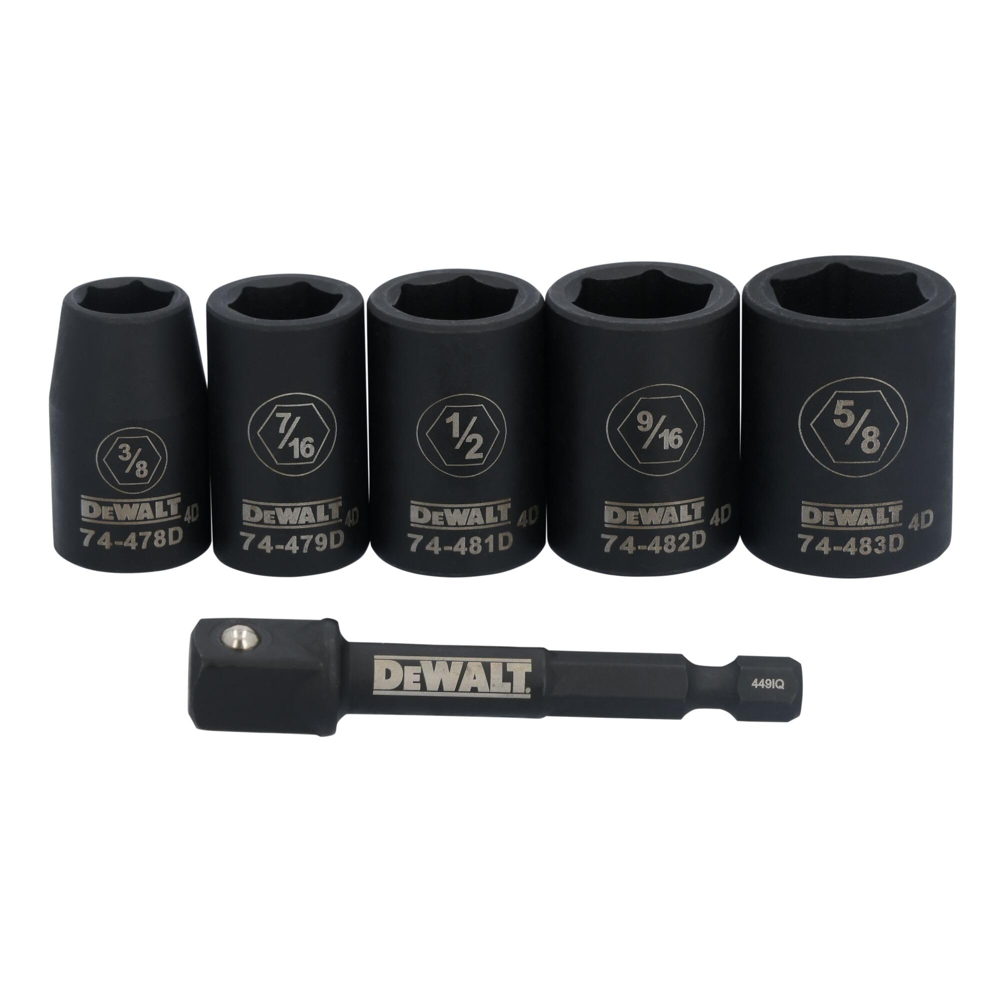 DEWALT 6-Piece Standard SAE Impact Socket Wrench Set 3/8, 6-Point, 3/8-Inch to 5/8-Inch, Includes 1/4-Inch Adapter (DWAFSFSET6)