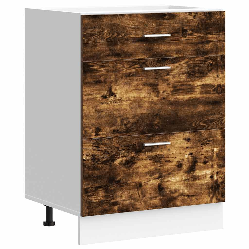 vidaXL Küchenunterschrank Lyon Räuchereiche Holzwerkstoff, Spülenunterschrank, Schrank Küche, Lagerschrank, Unterschrank für Küche, Küchenzeile