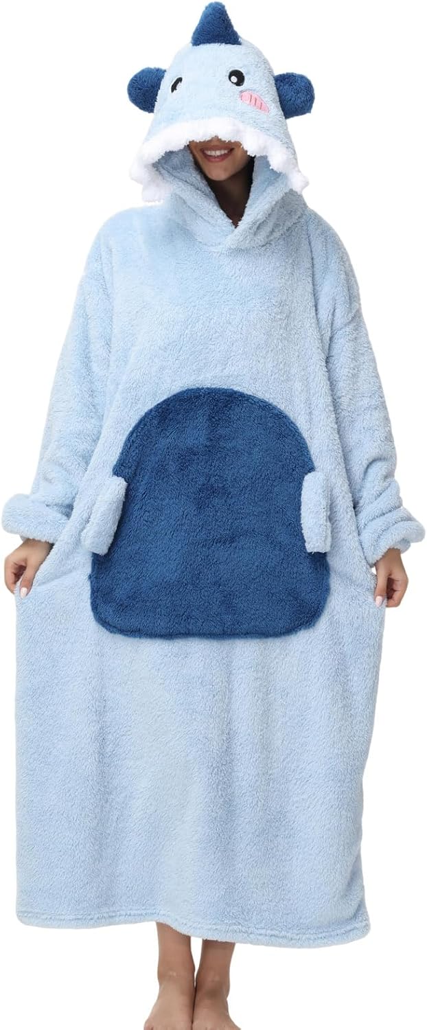 Très Chic Mailanda Wearable Blanket Hoodie for Women– Oversized Fleece Sweatshirt with Cute Animal Hood for Adults