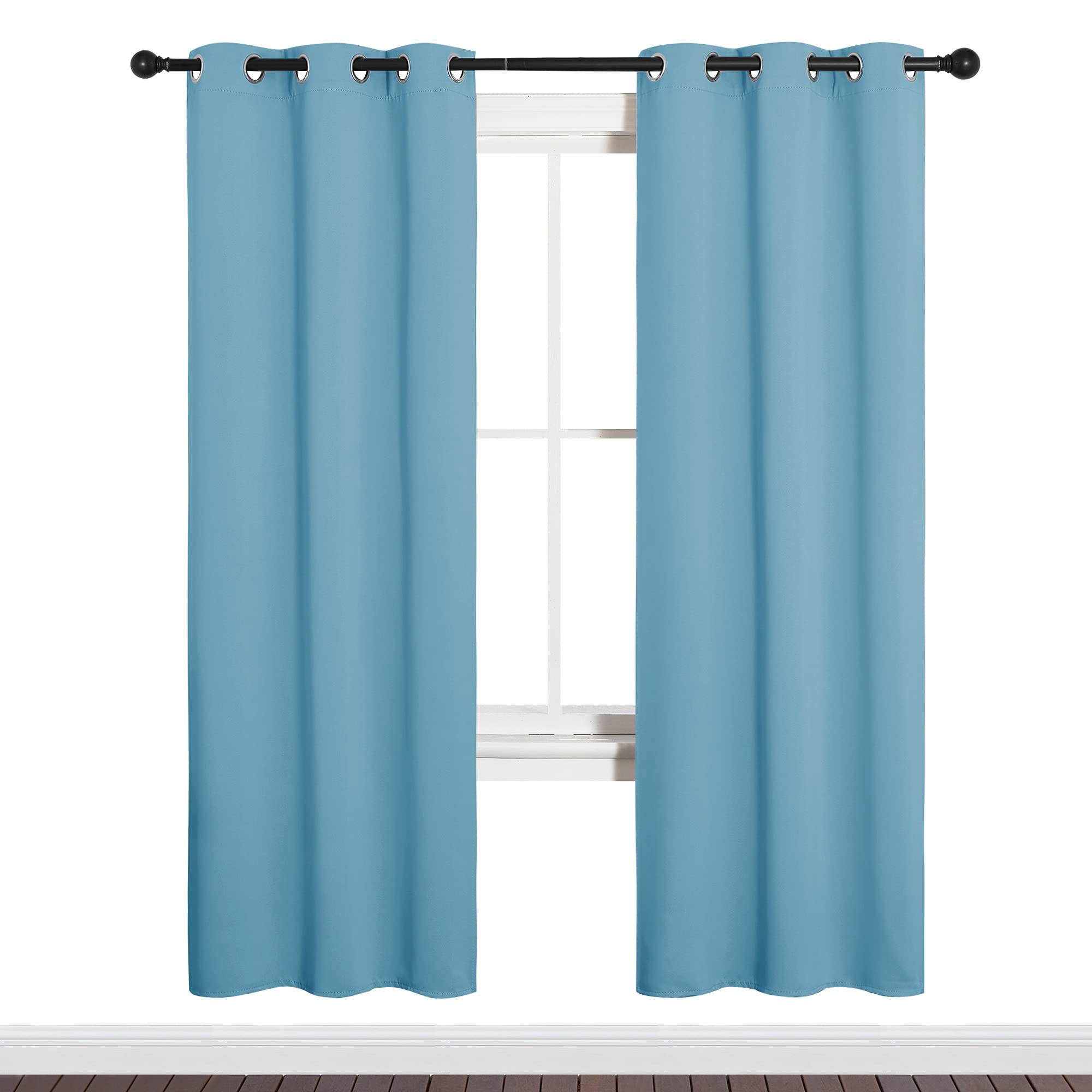 NICETOWN Thermal Insulated Curtains Blackout Draperies, Window Treatment Solid Grommet Room Darkening Drape Panels for Bedroom (Teal Blue, Set of 2, 34 by 72 inches Long)