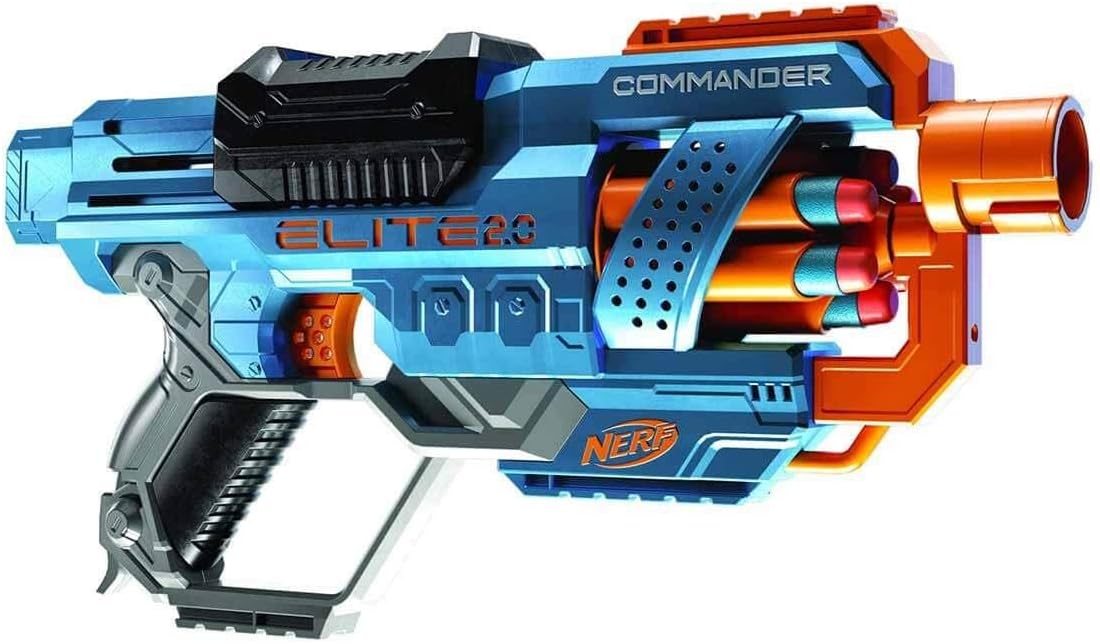 Nerf Elite 2.0 Commander RD-6 Dart Blaster, 12 Nerf Elite Darts, 6-Dart Rotating Drum, Nerf Blasters, Outdoor Toys For 8 Year Old Boys & Girls & Up
