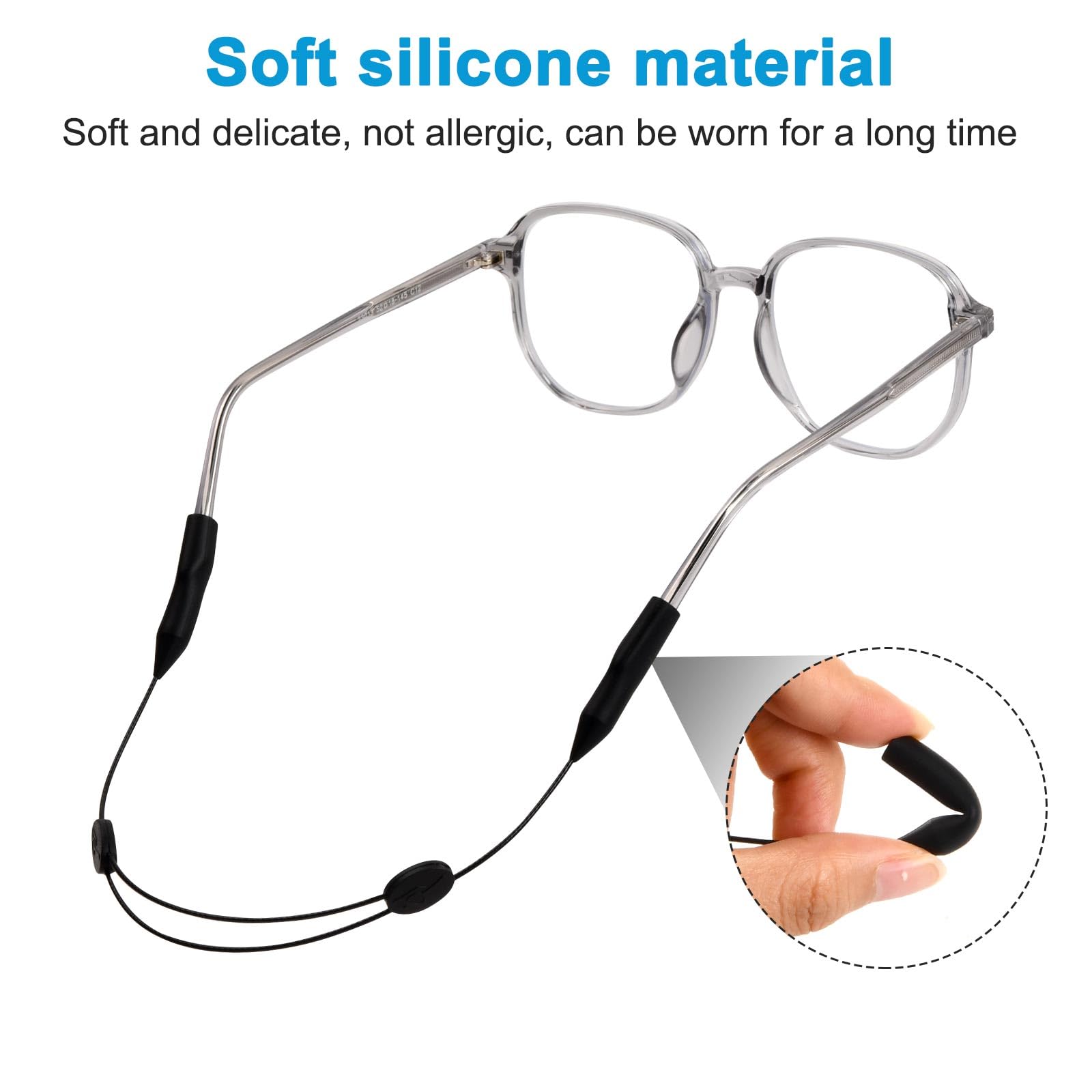 Dokeno 5 Pezzi Cinturino Per Occhiali In Silicone Cordino per Occhiali Regolabile Fasce per Occhiali Tenuta Sicura Elastico per Occhiali da Vista per Attività all'aperto e Sport (Nero)
