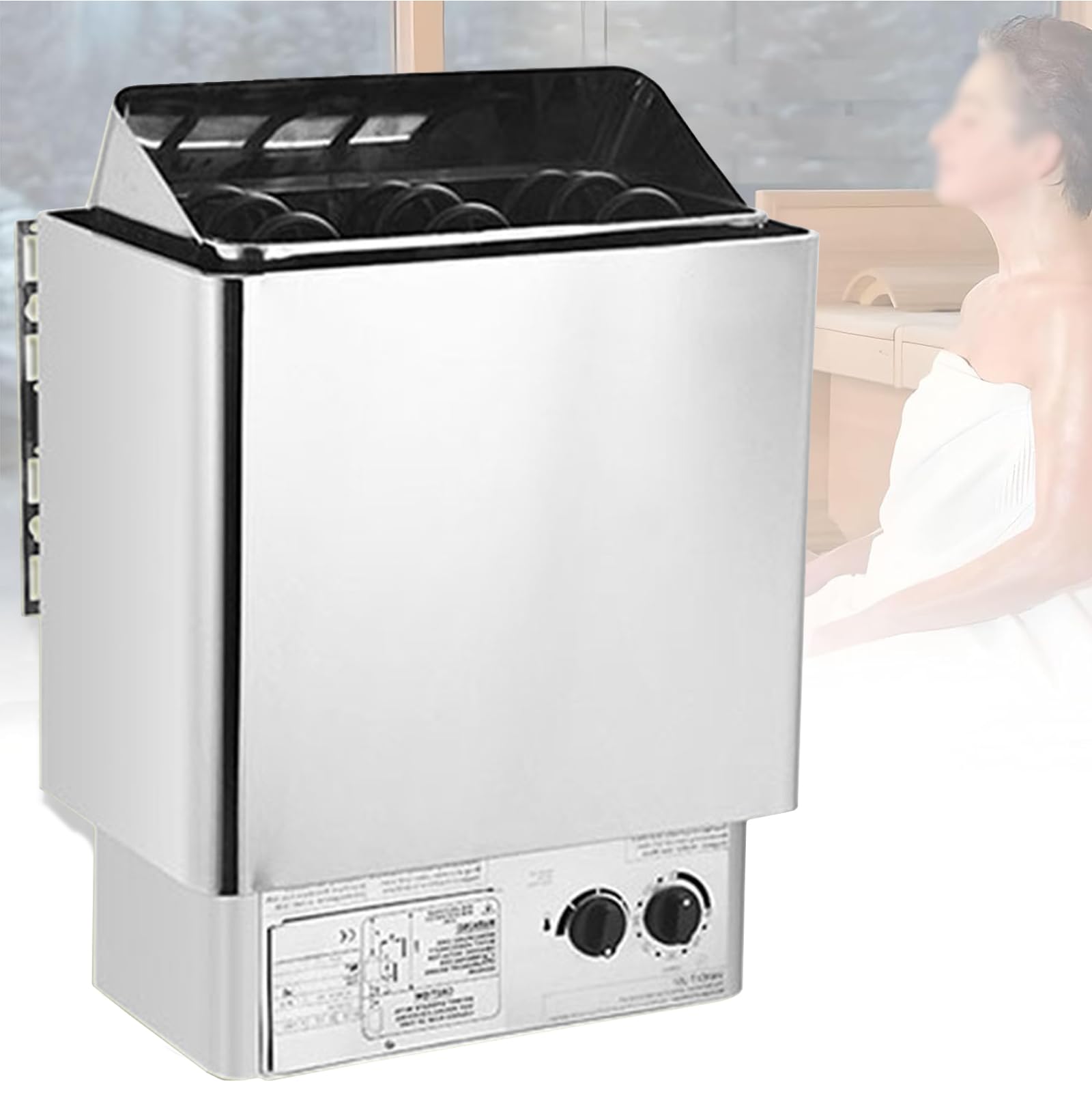 Riscaldatore Elettrico per Sauna Portatile in Acciaio Inox con regolatore Interno 220V/380V, per Sauna a Secco e a Umido, Ideale per casa, Hotel, Spa e Doccia (6kw)