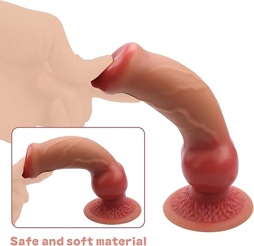 Miniatura 2 de Consolador realista SOBAIRU de 7.1 pulgadas con ventosa para jugar con manos libres, polla flexible con eje curvado y bolas para punto G vaginal y