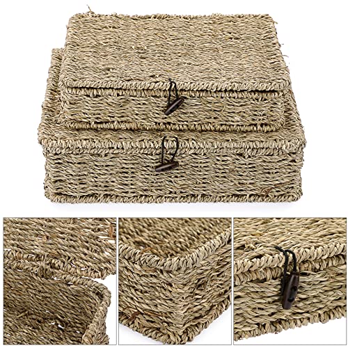 Hipiwe Set Of 2 Flat Wicker Baskets Bins With Lid Handwoven Seagrass Storage Baskets Box Multipurpose Shelf Basket Bin Home Organizer Basket For Shelf Closet #TOP4