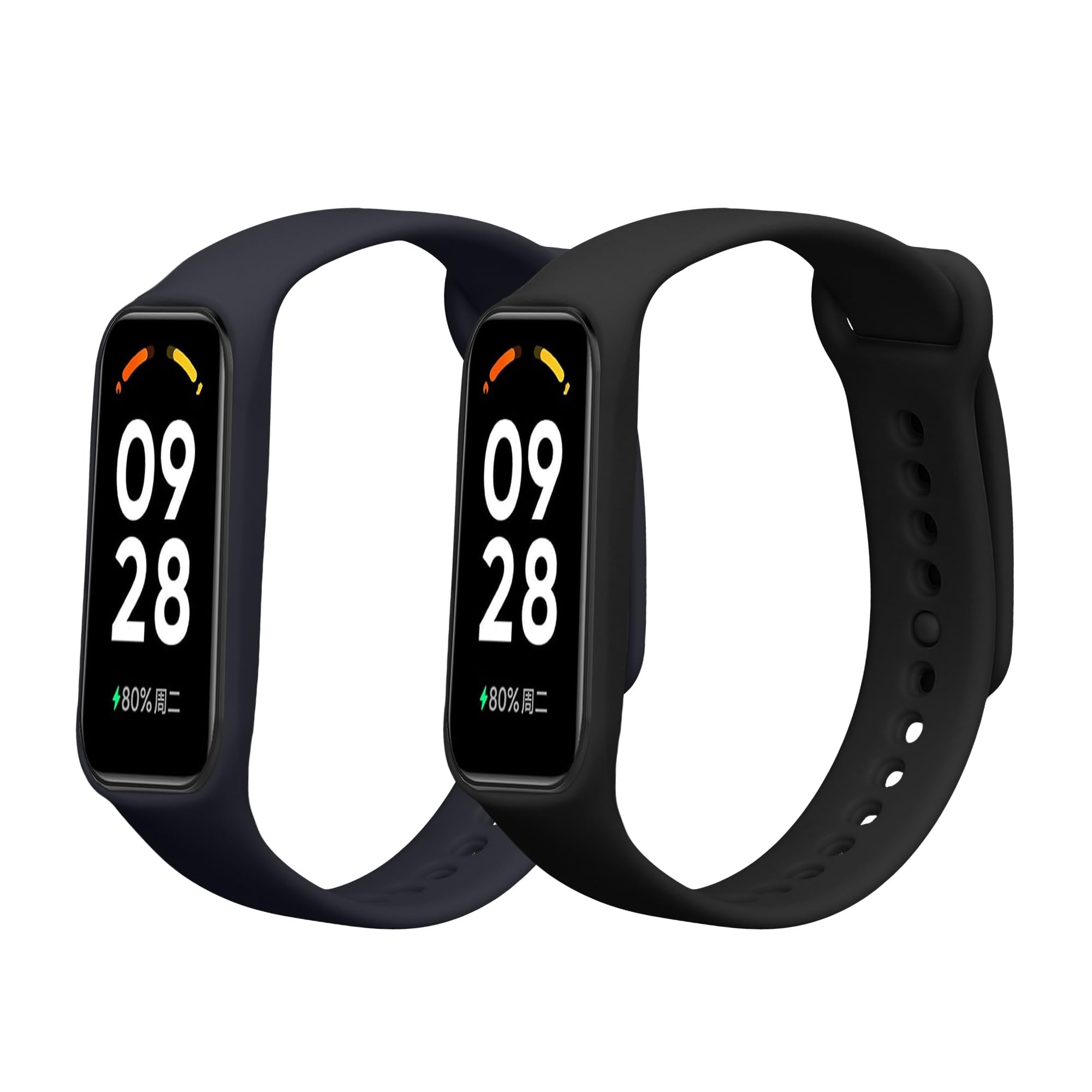 kwmobile Straps Compatible with Xiaomi Smart Band 8 Active Straps - 2x Replacement Silicone Watch Bands - Black/Dark Blue