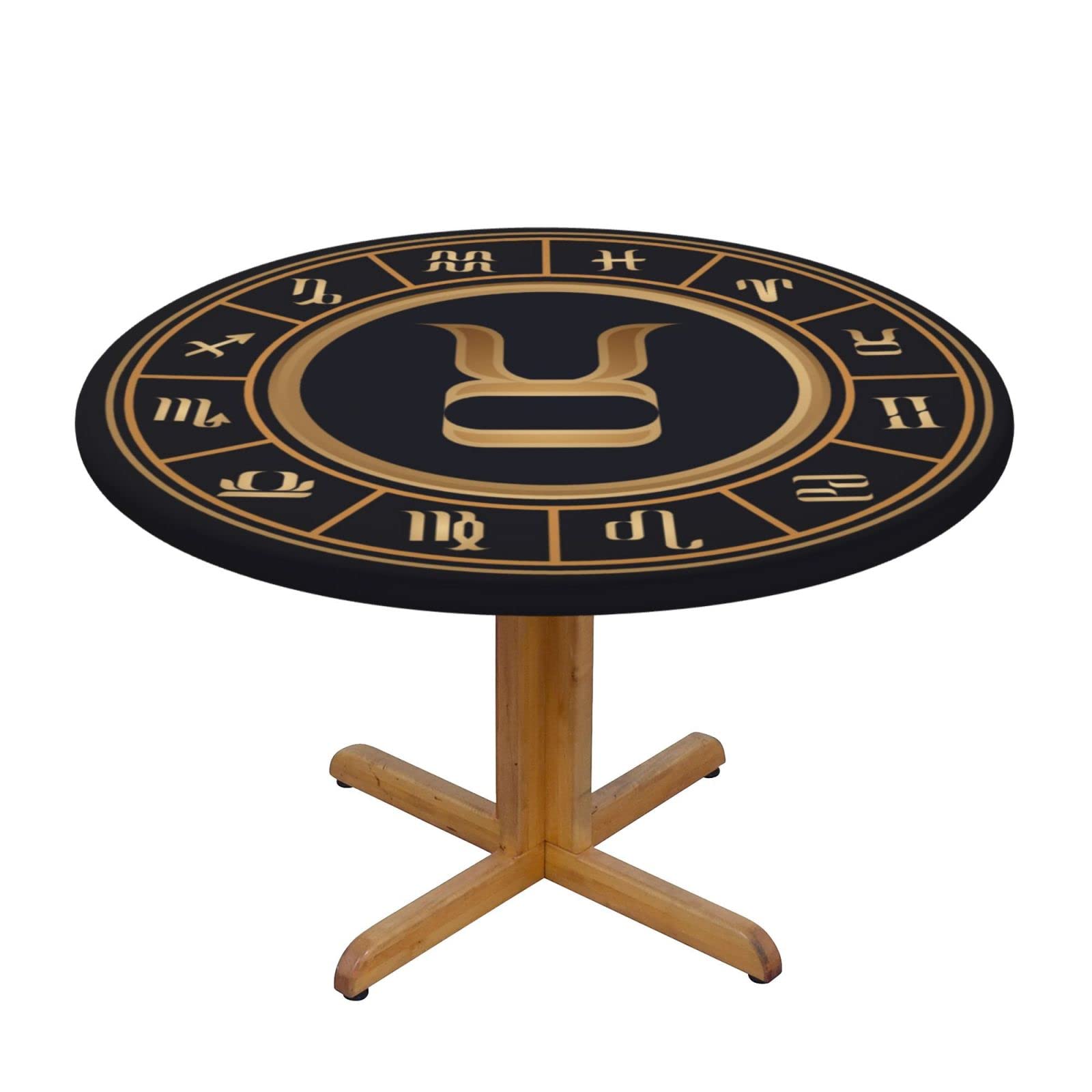 Lsjuee Round Fitted Tablecloth 45-50in Elastic Edged Table Cloth for Kitchen Dining Party Home Decor - Taurus Twelve Zodiac