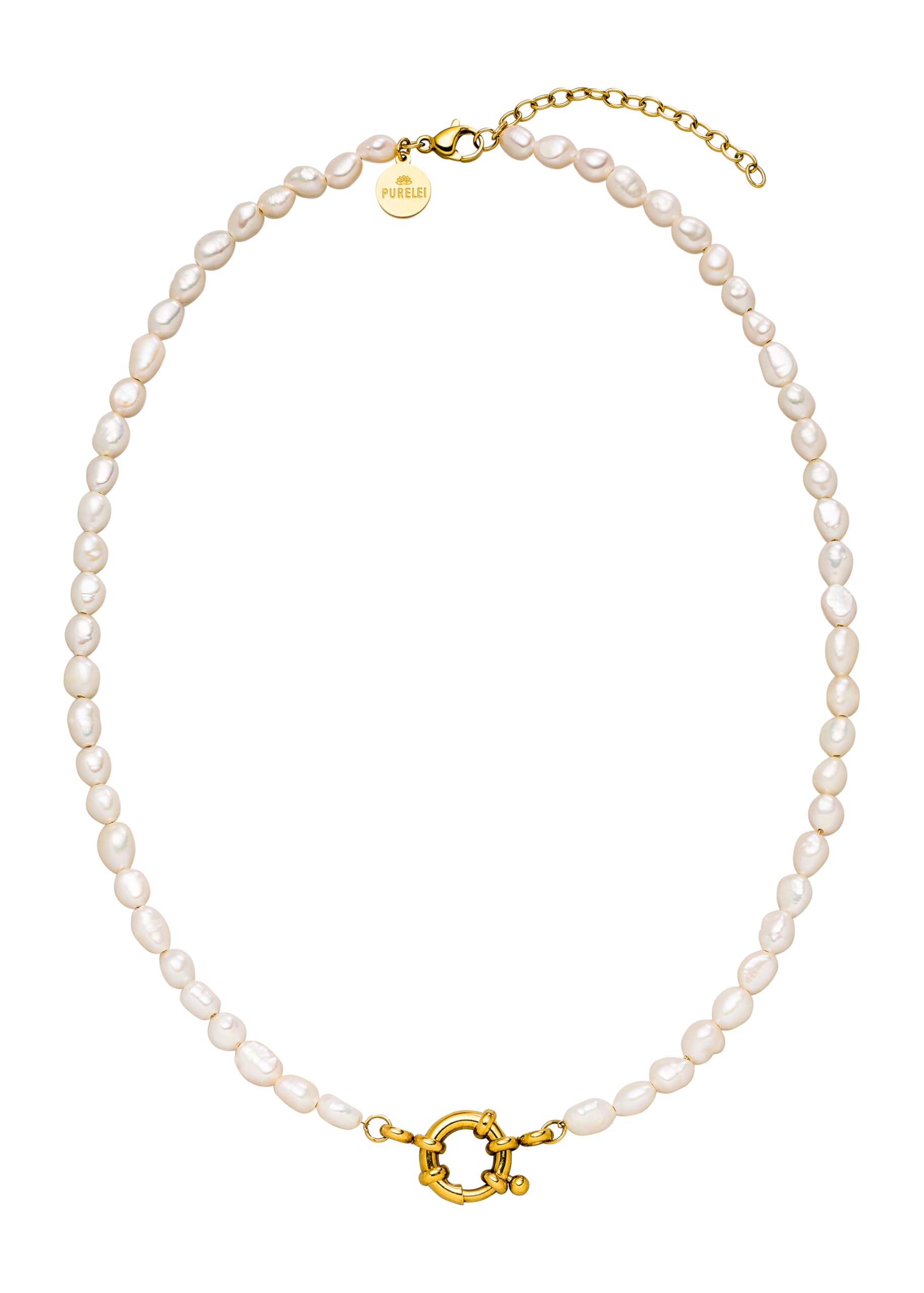 Purelei® Collar de perlas de agua dulce con ojal de acero inoxidable chapado en oro de 18 quilates, plata, oro rosa