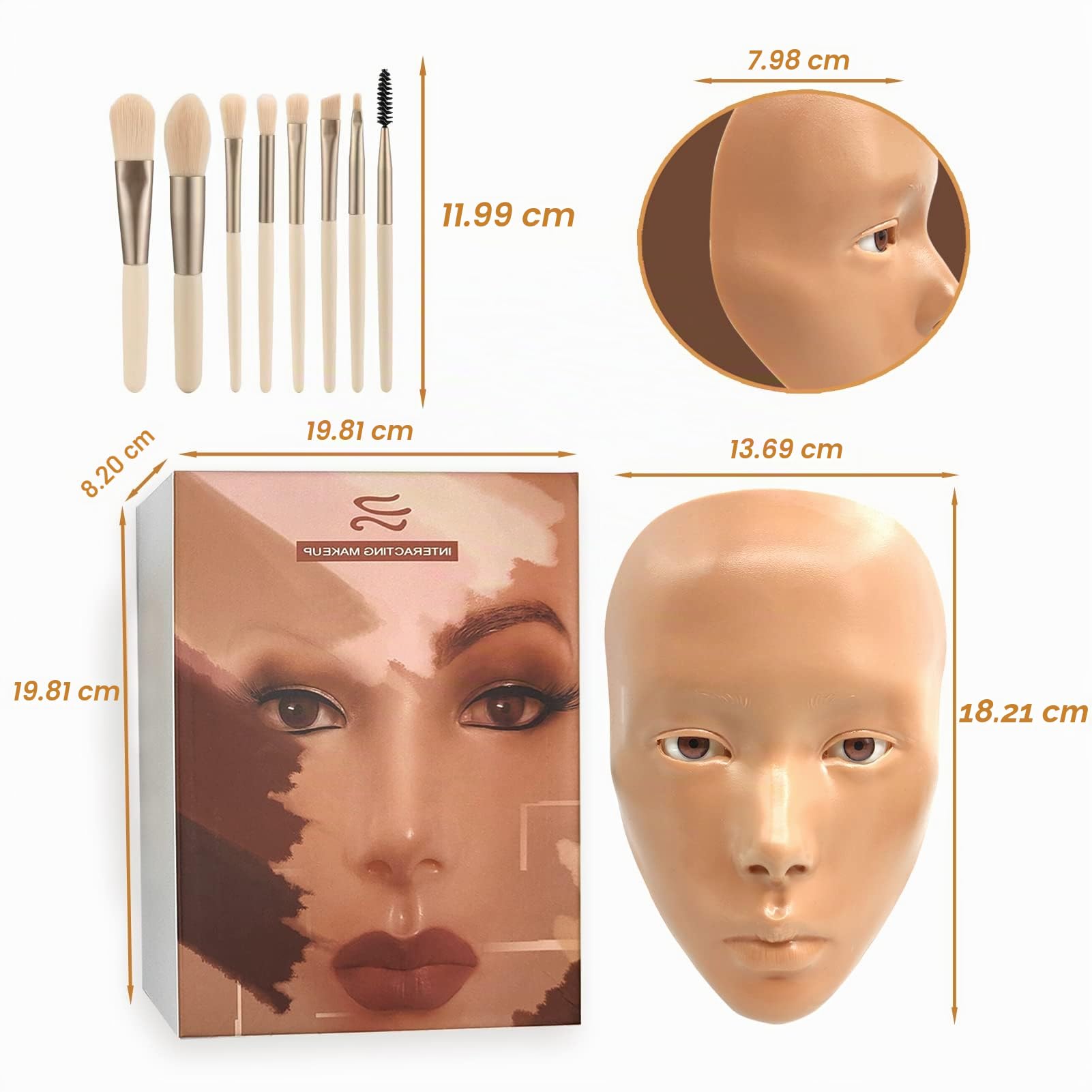 3D Makeup Practice Face, Cara de maniquí de maquillaje reutilizable con juego de pinceles de maquillaje, para maquilladores emergentes, para regalo de niña