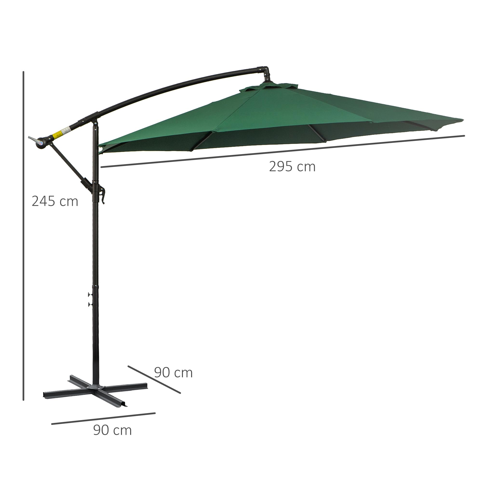 Outsunny Parasol Excéntrico Ø 295 cm Sombrilla de Jardín con Ángulo Ajustable en 3 Posiciones Base Cruzada y Manivela Tela Poliéster 180 g/m² Sombrilla para Terraza Patio