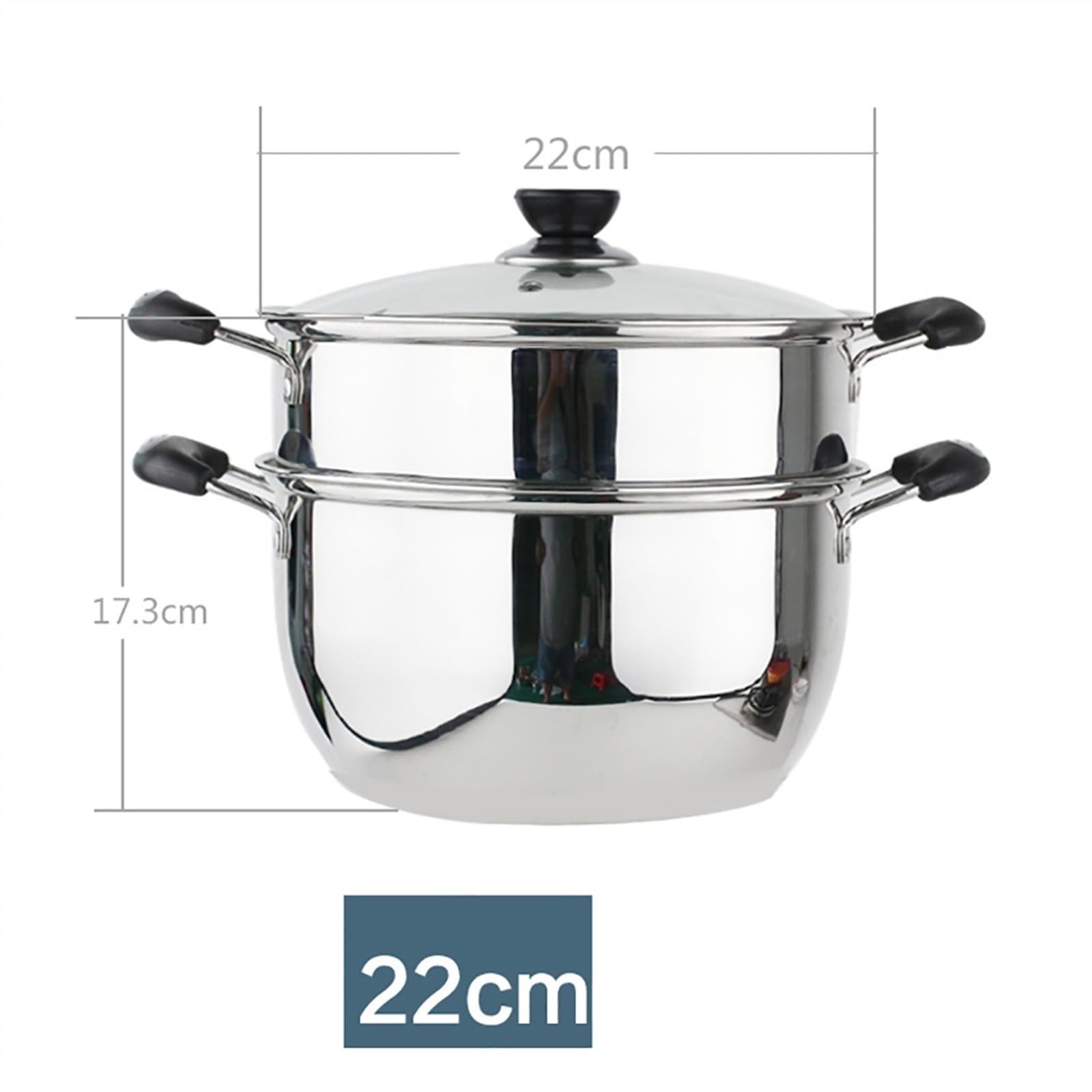 Olla vaporera/sopera de Acero Inoxidable de 2 Capas y Gran Capacidad para Uso doméstico con vaporera Gruesa, para Cocina de Gas/inducción.，One Color 22cm
