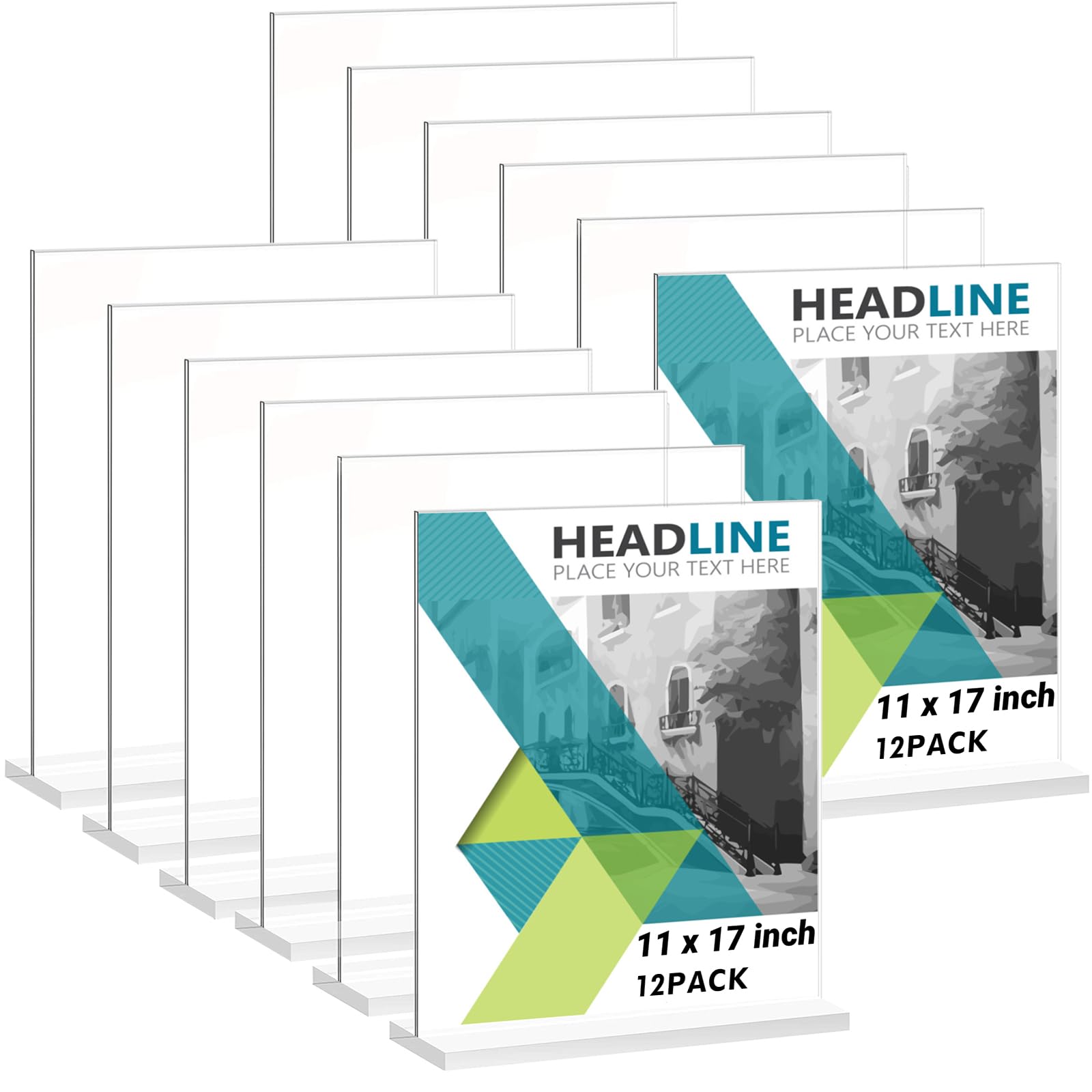BeapTcely Clear Acrylic Sign Holders (11"x17") – Horizontal T-Shaped Display Stands For Menus, Photos, Flyers – 4 Pack - View #8