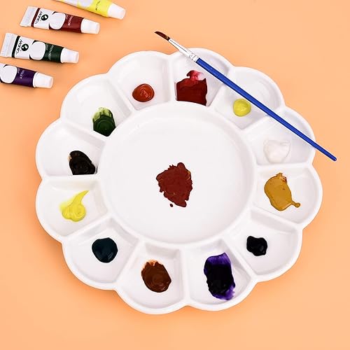Miniatura 7 de 8 pulgadas 13 Wells Artist Paleta de pintura de cerámica, bandeja de mezcla de pintura de acuarela de cerámica circular para acuarela gouache