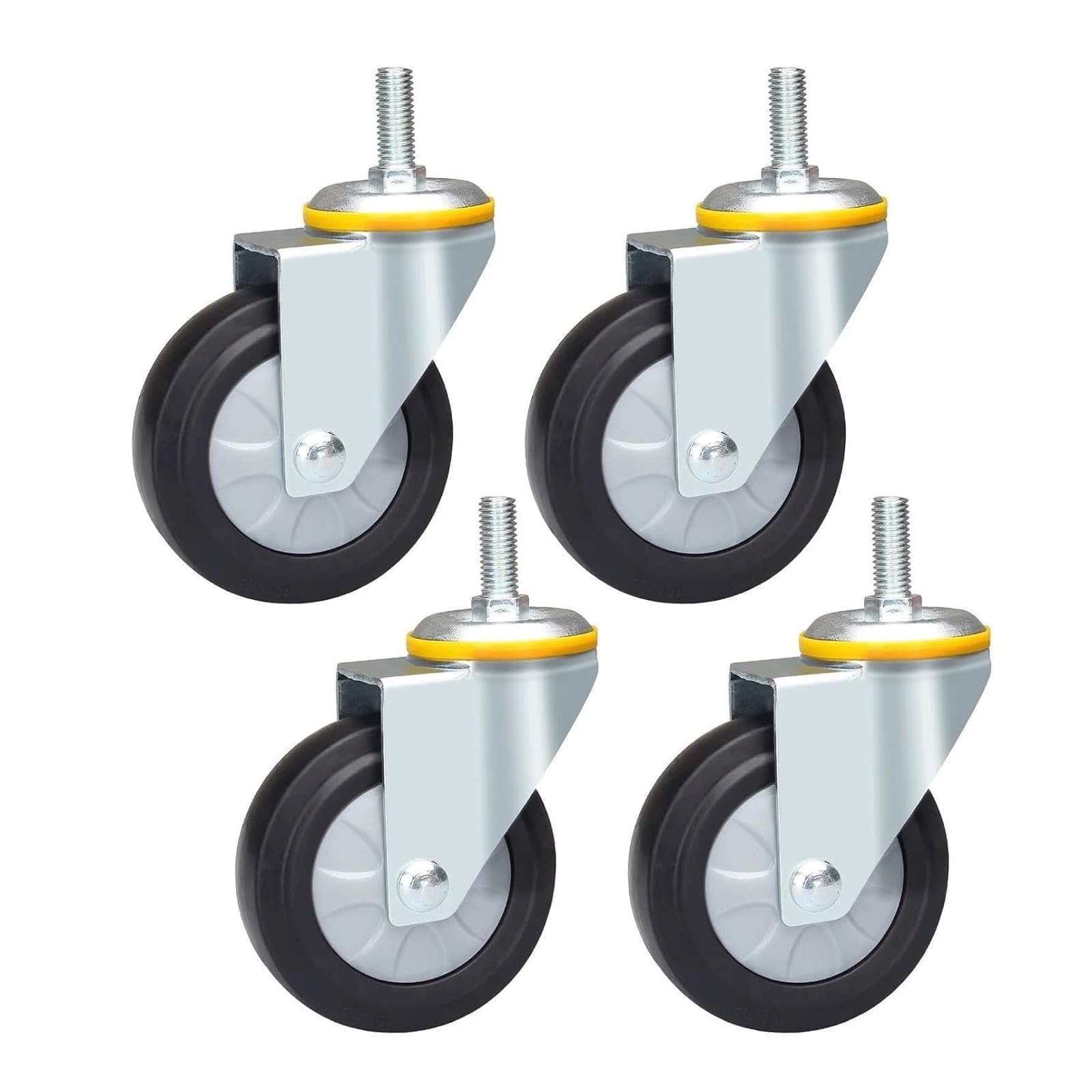 YTGHBIML Heavy Duty Castor Swivel Threaded Stem Caster Wheels 4 Pack Rubber Cart Wheels Locking Castor for Furniture Carts And Workbench