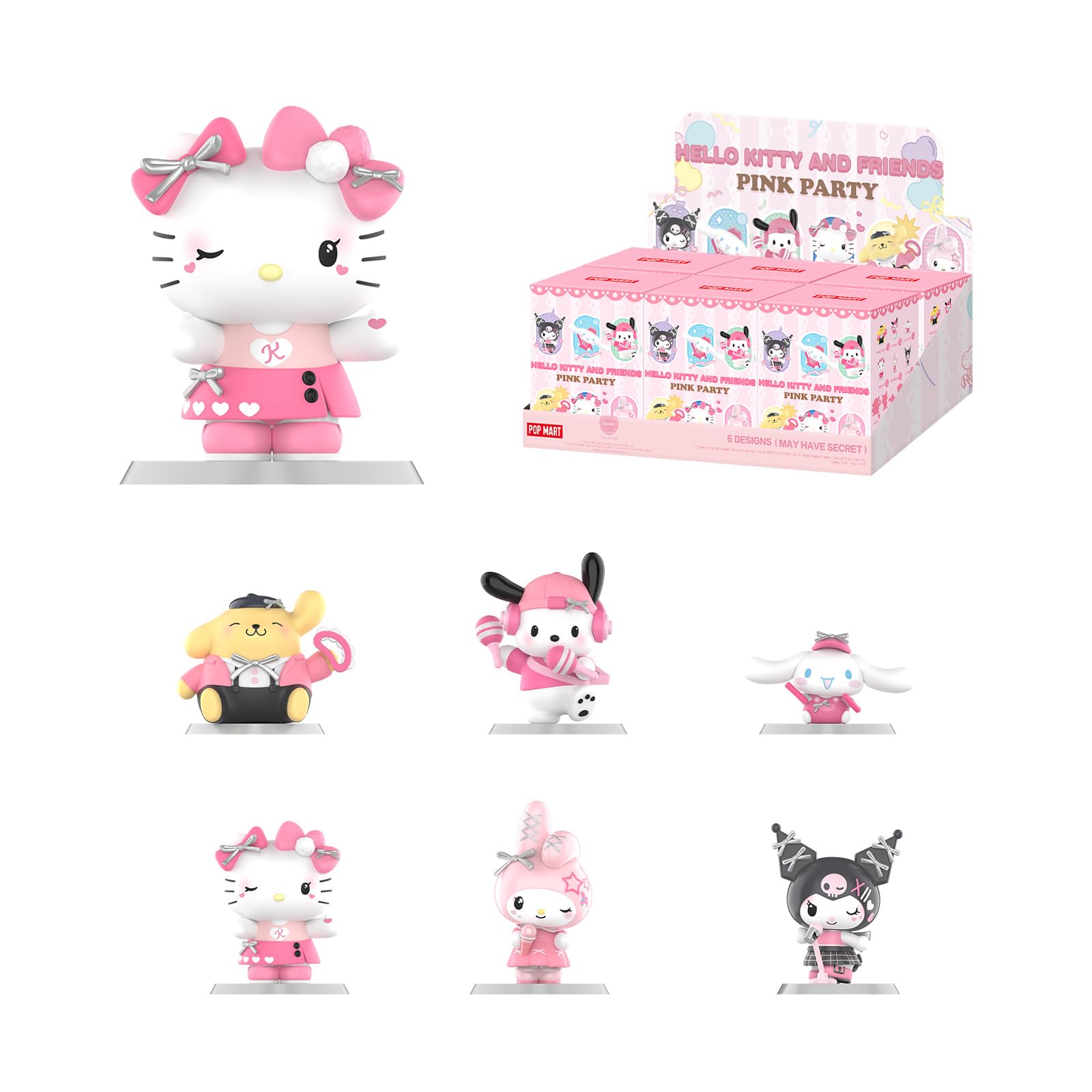 POP MART Hello Kitty and Friends Pink Party Series Blind Box Figure, Sanrio Collectible Mystery Toy, Cute Vinyl Figurine, Gift for Girls Women Adults, Blind Box, Pack of 1